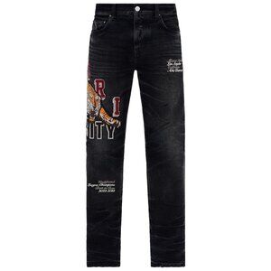 Amiri varsity Tiger-appliqué Straight-leg Jeans Black Men's Waist 34